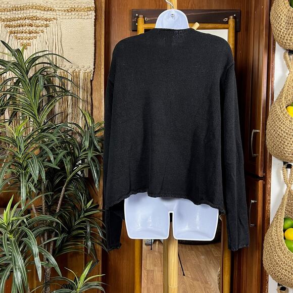 Vintage Coldwater Creek Cardigan L/XL Black Artisan Boho Knit Turquoise Buttons - Picture 3 of 14
